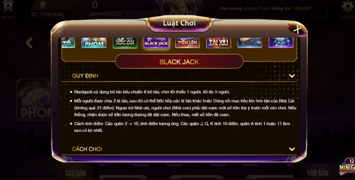Luật chơi Blackjack